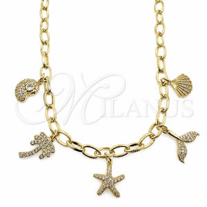 Gargantilla Elegante 04.470.0003.18 Oro Laminado, Diseño de Rolo y Caracol, con Zirconia Cubica Blanca y Micro Pave Blanca, Pulido, Tono Dorado (Grosor 05.6 MM, 18 Pulgadas de Largo)