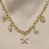 Gargantilla Elegante 04.470.0004.18 Oro Laminado, Diseño de Caracol y Estrella, con Zirconia Cubica Blanca y Perla Marfil, Pulido, Tono Dorado (Grosor 05.7 MM, 18 Pulgadas de Largo)