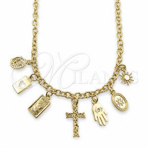 Gargantilla Elegante 04.470.0006.18 Oro Laminado, Diseño de Guadalupe y Corazón, Pulido, Tono Dorado (Grosor 04.1 MM, 18 Pulgadas de Largo)