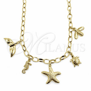 Gargantilla Elegante 04.470.0007.18 Oro Laminado, Diseño de Pescado y Caballo de Mar, Pulido, Tono Dorado (Grosor 05.1 MM, 18 Pulgadas de Largo)