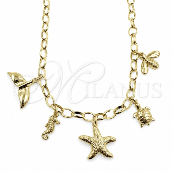 Gargantilla Elegante 04.470.0007.18 Oro Laminado, Diseño de Pescado y Caballo de Mar, Pulido, Tono Dorado (Grosor 05.1 MM, 18 Pulgadas de Largo)