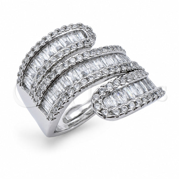 Anillo Multi Piedra 01.471.0001 Oro Laminado Blanco, Diseño de Baguette y Cluster, con Zirconia Cubica Blanca, Pulido, Rodinado (Talla Unica)