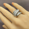 Anillo Multi Piedra 01.471.0002 Oro Laminado Blanco, Diseño de Baguette y Cluster, con Zirconia Cubica Blanca, Pulido, Rodinado (Talla Unica)