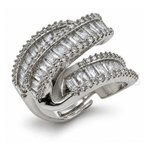 Anillo Multi Piedra 01.471.0002 Oro Laminado Blanco, Diseño de Baguette y Cluster, con Zirconia Cubica Blanca, Pulido, Rodinado (Talla Unica)