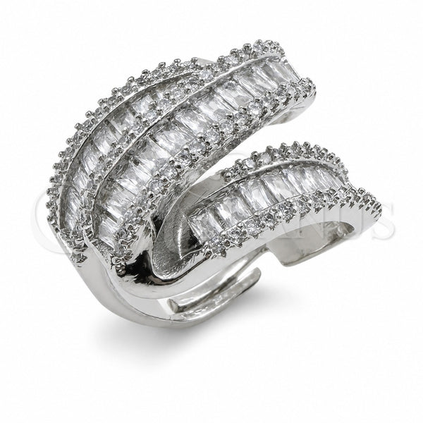 Anillo Multi Piedra 01.471.0002 Oro Laminado Blanco, Diseño de Baguette y Cluster, con Zirconia Cubica Blanca, Pulido, Rodinado (Talla Unica)