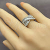 Anillo Multi Piedra 01.471.0003 Oro Laminado Blanco, Diseño de Baguette y Cluster, con Zirconia Cubica Blanca, Pulido, Rodinado (Talla Unica)