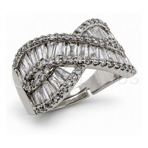 Anillo Multi Piedra 01.471.0003 Oro Laminado Blanco, Diseño de Baguette y Cluster, con Zirconia Cubica Blanca, Pulido, Rodinado (Talla Unica)