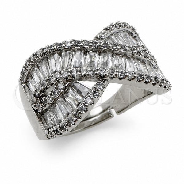 Anillo Multi Piedra 01.471.0003 Oro Laminado Blanco, Diseño de Baguette y Cluster, con Zirconia Cubica Blanca, Pulido, Rodinado (Talla Unica)