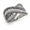 Anillo Multi Piedra 01.471.0003 Oro Laminado Blanco, Diseño de Baguette y Cluster, con Zirconia Cubica Blanca, Pulido, Rodinado (Talla Unica)