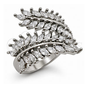 Anillo Multi Piedra 01.471.0005 Oro Laminado Blanco, Diseño de Oja, con Zirconia Cubica Blanca, Pulido, Rodinado (Talla Unica)