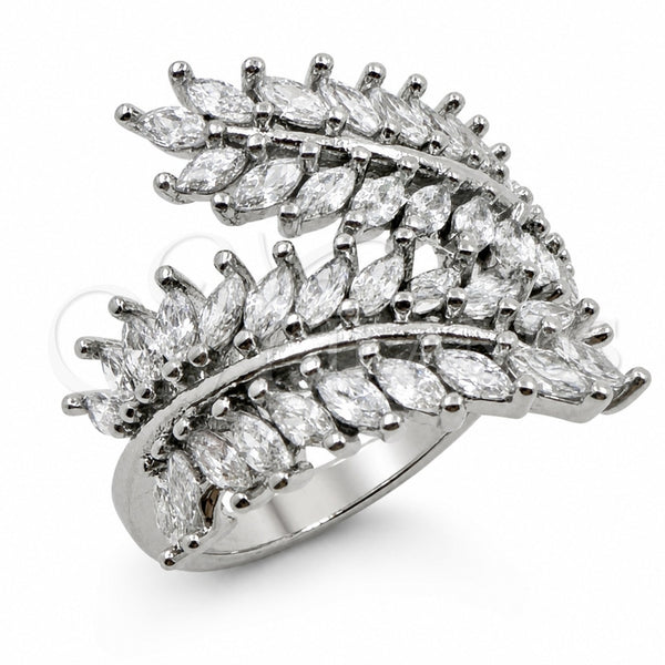 Anillo Multi Piedra 01.471.0005 Oro Laminado Blanco, Diseño de Oja, con Zirconia Cubica Blanca, Pulido, Rodinado (Talla Unica)