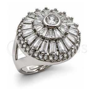 Anillo Multi Piedra 01.471.0006 Oro Laminado Blanco, Diseño de Baguette y Cluster, con Zirconia Cubica Blanca, Pulido, Rodinado (Talla Unica)
