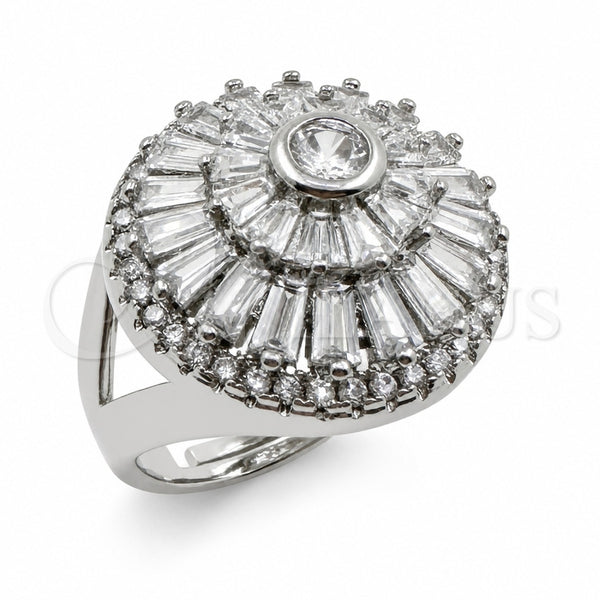Anillo Multi Piedra 01.471.0006 Oro Laminado Blanco, Diseño de Baguette y Cluster, con Zirconia Cubica Blanca, Pulido, Rodinado (Talla Unica)