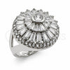 Anillo Multi Piedra 01.471.0006 Oro Laminado Blanco, Diseño de Baguette y Cluster, con Zirconia Cubica Blanca, Pulido, Rodinado (Talla Unica)