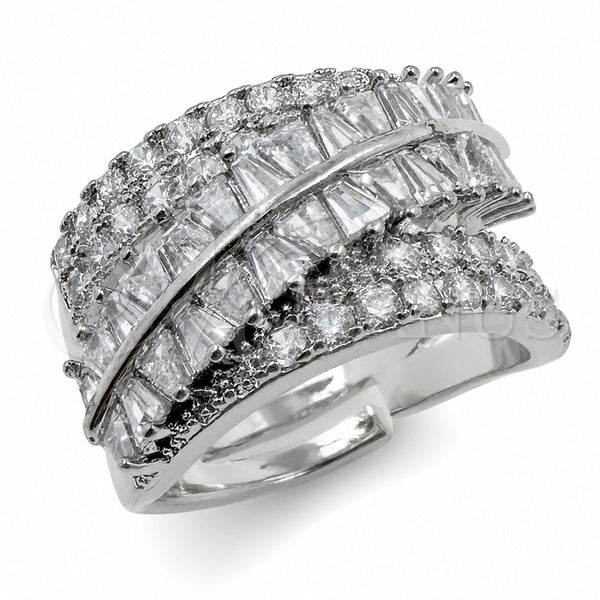 Anillo Multi Piedra 01.471.0007 Oro Laminado Blanco, Diseño de Baguette, con Zirconia Cubica Blanca, Pulido, Rodinado (Talla Unica)