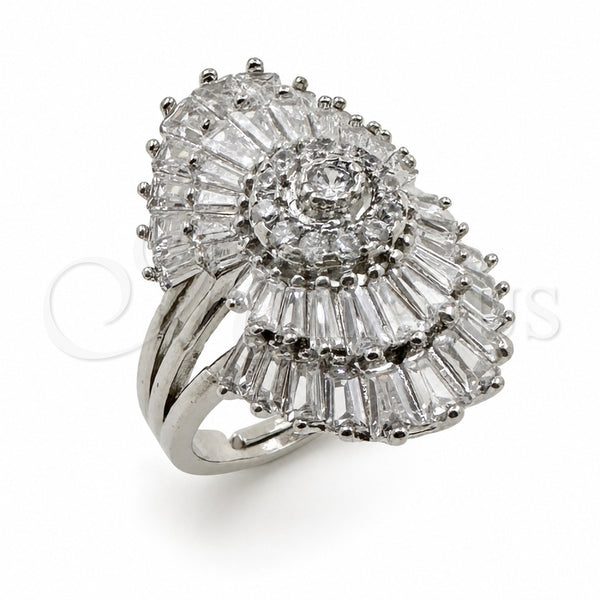Anillo Multi Piedra 01.471.0008 Oro Laminado Blanco, Diseño de Baguette y Cluster, con Zirconia Cubica Blanca, Pulido, Rodinado (Talla Unica)