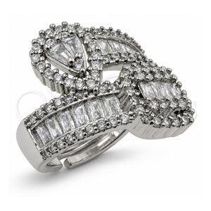 Anillo Multi Piedra 01.471.0009 Oro Laminado Blanco, Diseño de Gota y Baguette, con Zirconia Cubica Blanca, Pulido, Rodinado (Talla Unica)