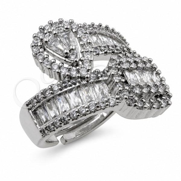 Anillo Multi Piedra 01.471.0009 Oro Laminado Blanco, Diseño de Gota y Baguette, con Zirconia Cubica Blanca, Pulido, Rodinado (Talla Unica)