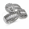 Anillo Multi Piedra 01.471.0009 Oro Laminado Blanco, Diseño de Gota y Baguette, con Zirconia Cubica Blanca, Pulido, Rodinado (Talla Unica)