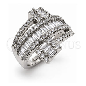 Anillo Multi Piedra 01.471.0010 Oro Laminado Blanco, Diseño de Baguette y Cluster, con Zirconia Cubica Blanca, Pulido, Rodinado (Talla Unica)