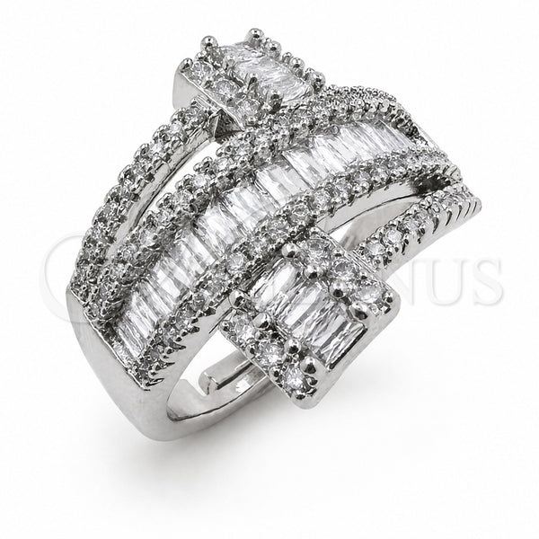Anillo Multi Piedra 01.471.0010 Oro Laminado Blanco, Diseño de Baguette y Cluster, con Zirconia Cubica Blanca, Pulido, Rodinado (Talla Unica)