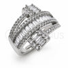 Anillo Multi Piedra 01.471.0010 Oro Laminado Blanco, Diseño de Baguette y Cluster, con Zirconia Cubica Blanca, Pulido, Rodinado (Talla Unica)