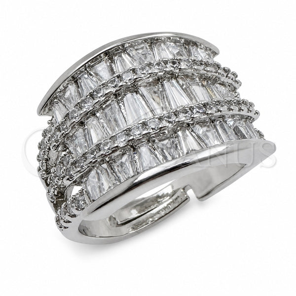 Anillo Multi Piedra 01.471.0011 Oro Laminado Blanco, Diseño de Baguette, con Zirconia Cubica Blanca, Pulido, Rodinado (Talla Unica)