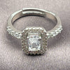 Anillo Multi Piedra 01.471.0012 Oro Laminado Blanco, Diseño de Baguette y Cluster, con Zirconia Cubica Blanca, Pulido, Rodinado (Talla Unica)
