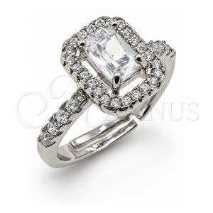 Anillo Multi Piedra 01.471.0012 Oro Laminado Blanco, Diseño de Baguette y Cluster, con Zirconia Cubica Blanca, Pulido, Rodinado (Talla Unica)