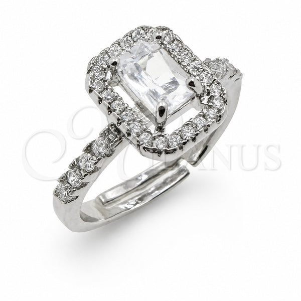 Anillo Multi Piedra 01.471.0012 Oro Laminado Blanco, Diseño de Baguette y Cluster, con Zirconia Cubica Blanca, Pulido, Rodinado (Talla Unica)