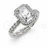 Anillo Multi Piedra 01.471.0012 Oro Laminado Blanco, Diseño de Baguette y Cluster, con Zirconia Cubica Blanca, Pulido, Rodinado (Talla Unica)