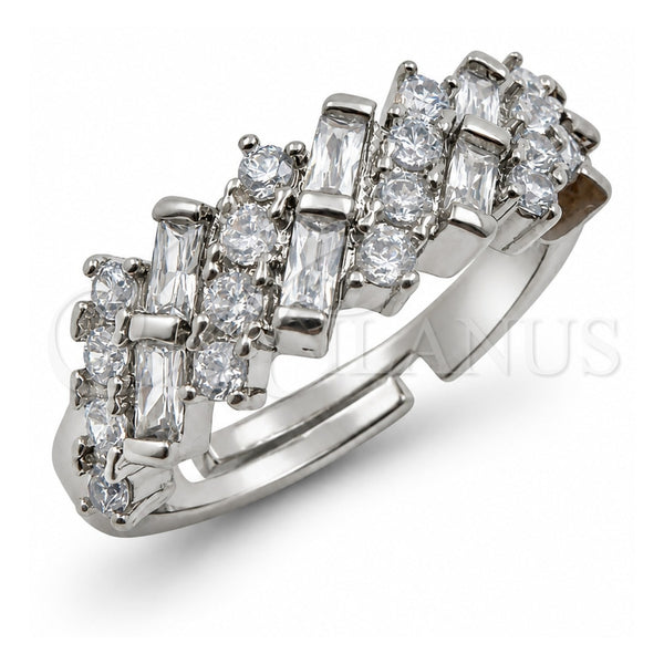 Anillo Multi Piedra 01.471.0013 Oro Laminado Blanco, Diseño de Baguette, con Zirconia Cubica Blanca, Pulido, Rodinado (Talla Unica)