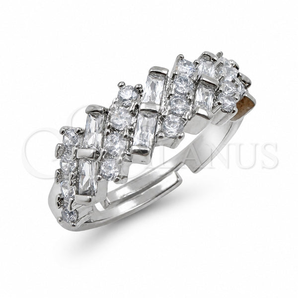 Anillo Multi Piedra 01.471.0013 Oro Laminado Blanco, Diseño de Baguette, con Zirconia Cubica Blanca, Pulido, Rodinado (Talla Unica)