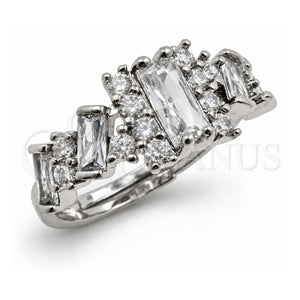 Anillo Multi Piedra 01.471.0014 Oro Laminado Blanco, Diseño de Baguette, con Zirconia Cubica Blanca, Pulido, Rodinado (Talla Unica)