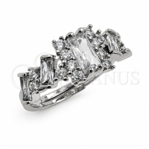Anillo Multi Piedra 01.471.0014 Oro Laminado Blanco, Diseño de Baguette, con Zirconia Cubica Blanca, Pulido, Rodinado (Talla Unica)