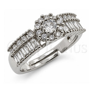 Anillo Multi Piedra 01.471.0016 Oro Laminado Blanco, Diseño de Cluster y Baguette, con Zirconia Cubica Blanca, Pulido, Rodinado (Talla Unica)