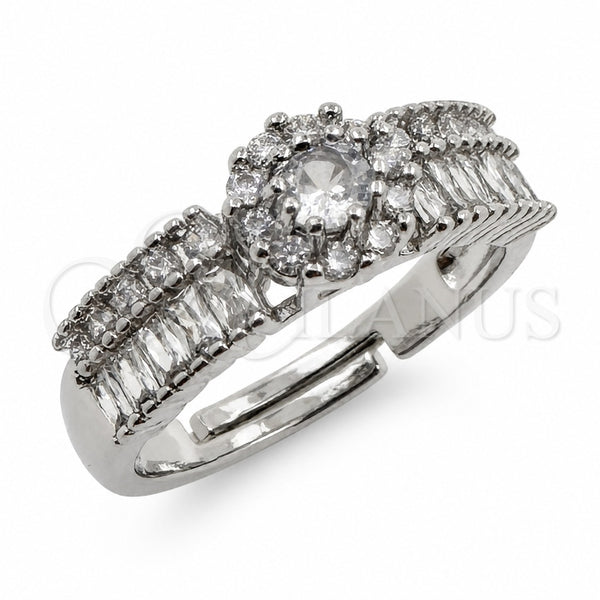 Anillo Multi Piedra 01.471.0016 Oro Laminado Blanco, Diseño de Cluster y Baguette, con Zirconia Cubica Blanca, Pulido, Rodinado (Talla Unica)