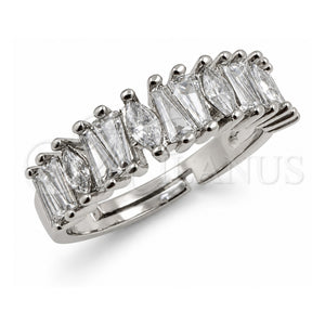 Anillo Multi Piedra 01.471.0017 Oro Laminado Blanco, Diseño de Baguette, con Zirconia Cubica Blanca, Pulido, Rodinado (Talla Unica)