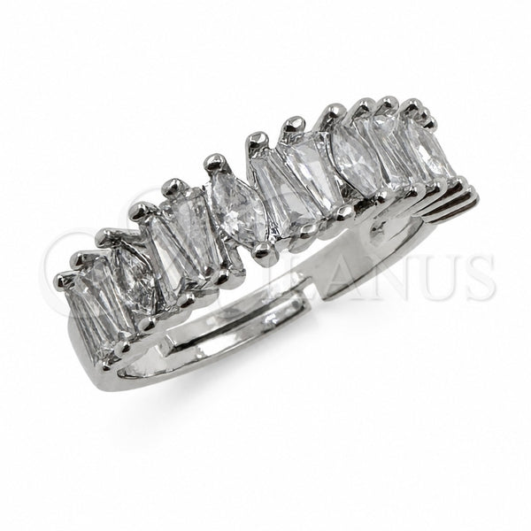 Anillo Multi Piedra 01.471.0017 Oro Laminado Blanco, Diseño de Baguette, con Zirconia Cubica Blanca, Pulido, Rodinado (Talla Unica)