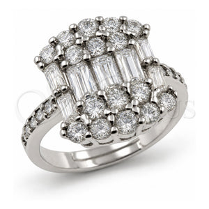 Anillo Multi Piedra 01.471.0018 Oro Laminado Blanco, Diseño de Baguette, con Zirconia Cubica Blanca, Pulido, Rodinado (Talla Unica)