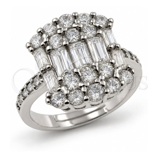 Anillo Multi Piedra 01.471.0018 Oro Laminado Blanco, Diseño de Baguette, con Zirconia Cubica Blanca, Pulido, Rodinado (Talla Unica)