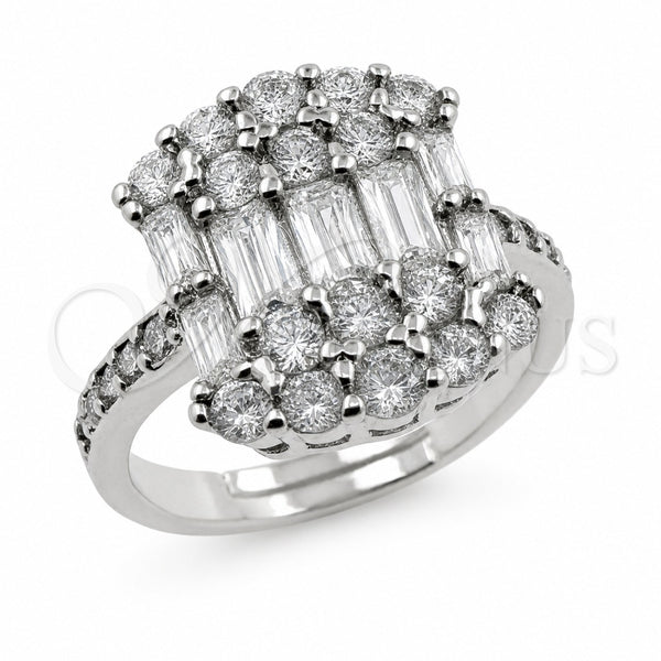 Anillo Multi Piedra 01.471.0018 Oro Laminado Blanco, Diseño de Baguette, con Zirconia Cubica Blanca, Pulido, Rodinado (Talla Unica)
