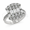 Anillo Multi Piedra 01.471.0018 Oro Laminado Blanco, Diseño de Baguette, con Zirconia Cubica Blanca, Pulido, Rodinado (Talla Unica)