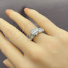 Anillo Multi Piedra 01.471.0019 Oro Laminado Blanco, Diseño de Corazón y Baguette, con Zirconia Cubica Blanca, Pulido, Rodinado (Talla Unica)