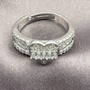 Anillo Multi Piedra 01.471.0019 Oro Laminado Blanco, Diseño de Corazón y Baguette, con Zirconia Cubica Blanca, Pulido, Rodinado (Talla Unica)