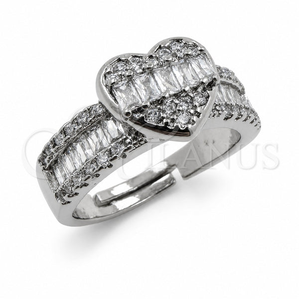 Anillo Multi Piedra 01.471.0019 Oro Laminado Blanco, Diseño de Corazón y Baguette, con Zirconia Cubica Blanca, Pulido, Rodinado (Talla Unica)