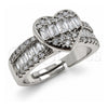 Anillo Multi Piedra 01.471.0019 Oro Laminado Blanco, Diseño de Corazón y Baguette, con Zirconia Cubica Blanca, Pulido, Rodinado (Talla Unica)