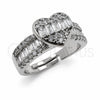 Anillo Multi Piedra 01.471.0019 Oro Laminado Blanco, Diseño de Corazón y Baguette, con Zirconia Cubica Blanca, Pulido, Rodinado (Talla Unica)