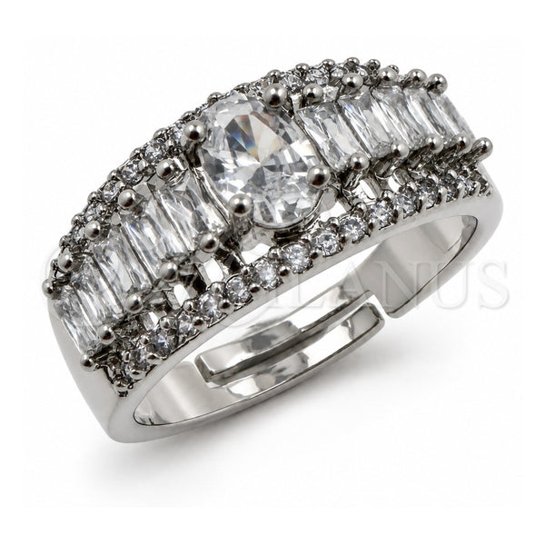Anillo Multi Piedra 01.471.0020 Oro Laminado Blanco, Diseño de Baguette y Cluster, con Zirconia Cubica Blanca, Pulido, Rodinado (Talla Unica)