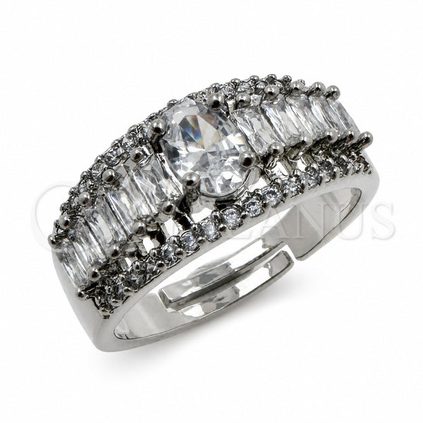 Anillo Multi Piedra 01.471.0020 Oro Laminado Blanco, Diseño de Baguette y Cluster, con Zirconia Cubica Blanca, Pulido, Rodinado (Talla Unica)